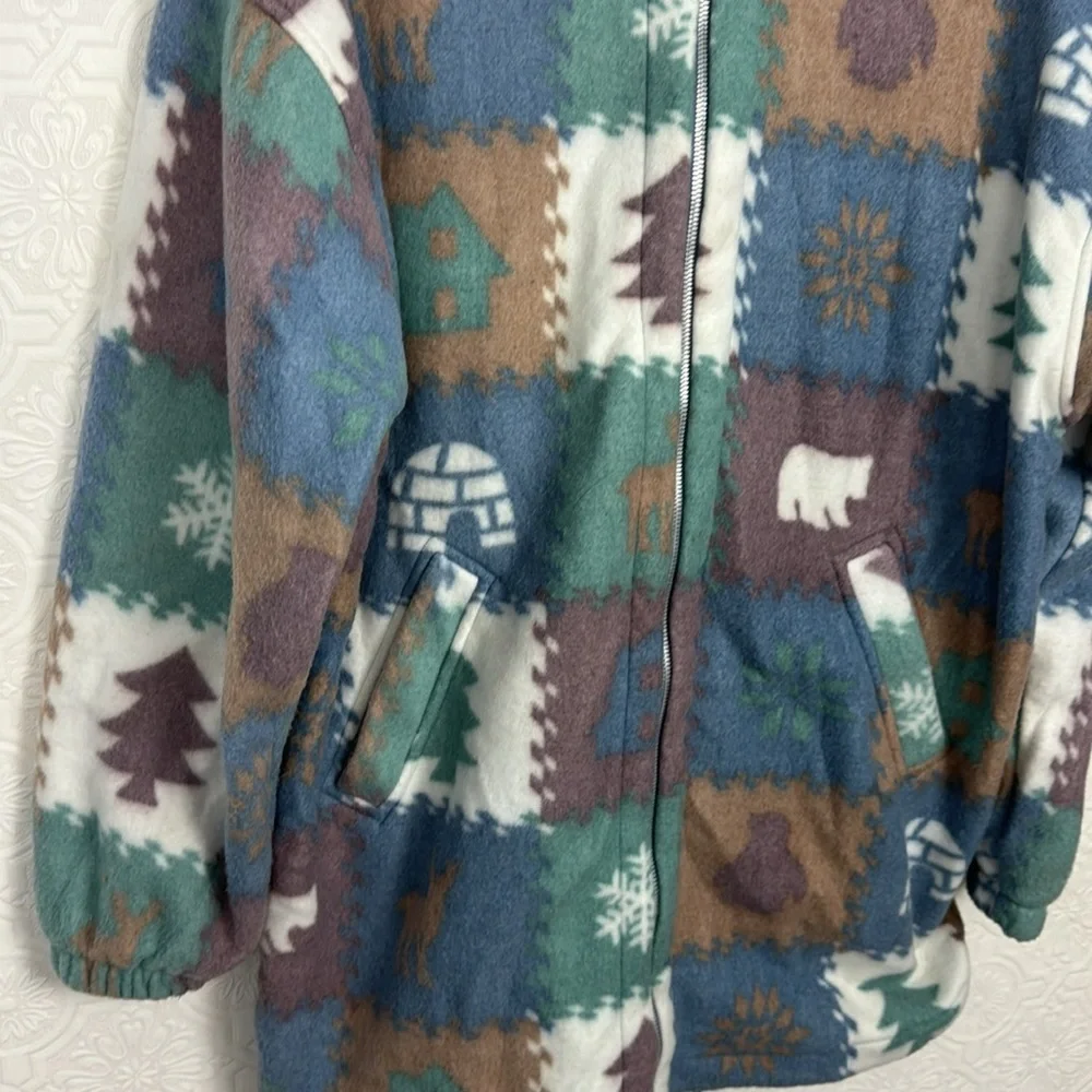 Vintage Camp Shacket Jacket Zip Up Fleece Chore Barn Cabin Bears Forrest Novelty - Picture 5 of 9